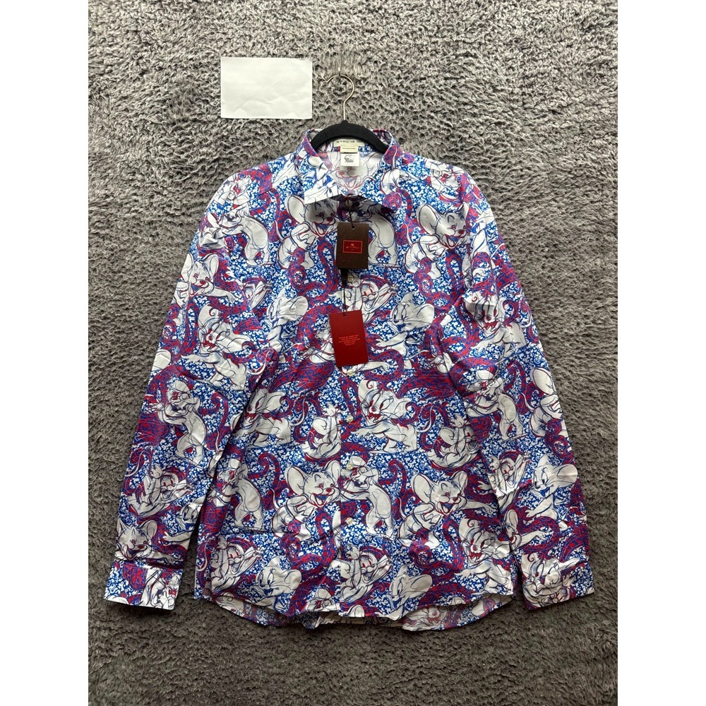 NWT Etro 43 Tom & Jerry Graphic Button-Down Shirt Multicolor Mens Size 43